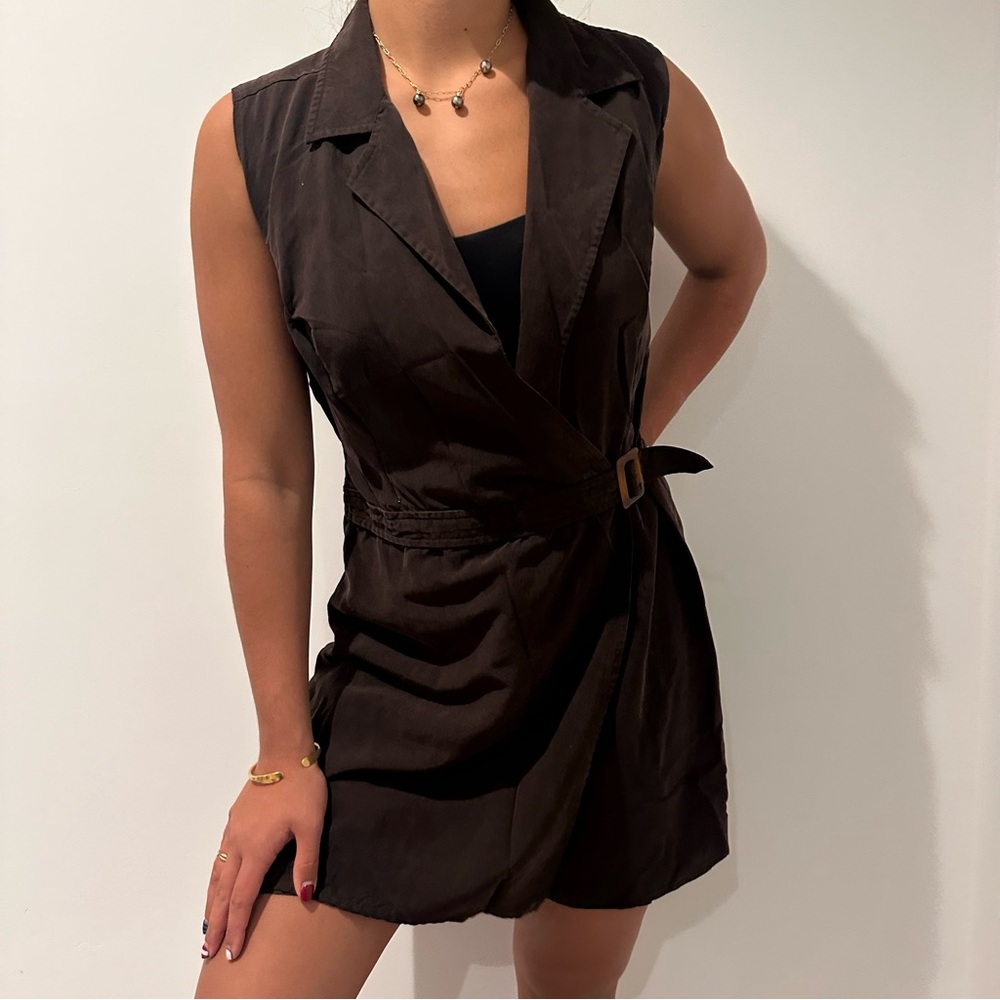 Chic Brown Sleeveless Blazer Dress